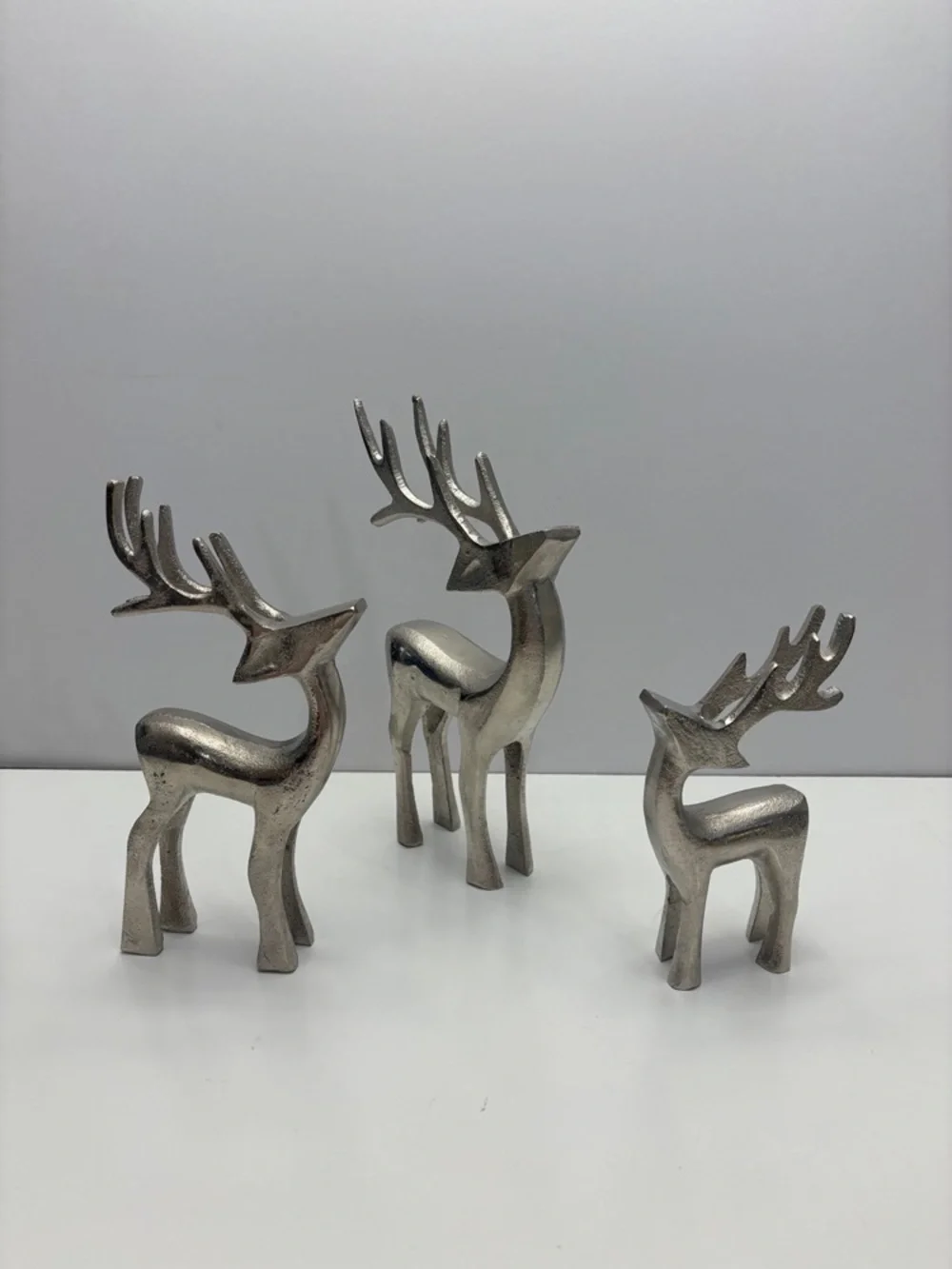 Set of 3 silver reindeer figurines